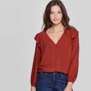 Universal Thread Burnt Orange Button-Down Blouse